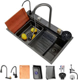 Tarja de Acero Inoxidable 68x45 cm | Fregadero Multifuncional con Grifo Desplegable, Rejilla de Enjuague, Tabla para Picar y Tina con Coladera | Diseño Moderno y Resistente, Fácil de Instalar y Limpiar | Ideal para Cocinas Prácticas y Elegantes