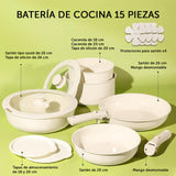 Set Brandtrendy de 15 Piezas de Ollas y Sartenes con Mango Extraíble | Batería de Cocina Antiadherente de Granito | Apto para Lavavajillas, Compatible con Estufa y Horno | Incluye Tapas de Almacenamiento | Ahorra Espacio | Aptos para cocina de inducción