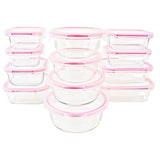Juego de 12 recipientes de vidrio con tapa para almacenamiento de comidas Color Rosa