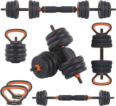 Kit Brandtrendy Mancuernas 6 en 1 de 30 KG Multifuncional con Peso Ajustable. Convertible es Mancuernas, Barra Larga, Pesas Rusas. Diseño compacto, seguro y versátil para entrenar en casa o gimnasio.