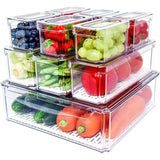 Set de 10 Organizadores Brandtrendy de Plástico para Refrigerador, Apilables con Tapa, Transparente, Libres de BPA, Optimización de Espacio, Multiusos para Despensa y Alacena
