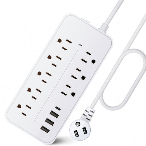 Multicontacto Fratech 12 en 1 EL-08 | 8 Entradas AC, 3 Puertos USB y 1 Puerto USB-C | Protección contra sobrecargas y material a prueba de fuego | Diseño compacto y seguro | Ideal para hogar, oficina y estaciones de trabajo