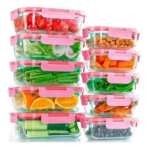 Kit 10 Contenedores herméticos de vidrio Rosa