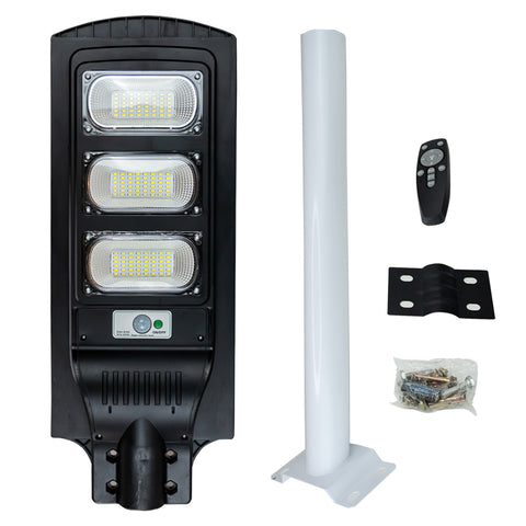 Lámpara LED Solar 90W con sensor de movimiento y control remoto. Iluminación automática sin cables, resistente al agua y con carga solar rápida. Hasta 13 horas de luz blanca fría. Ideal para exteriores, seguridad y ahorro energético