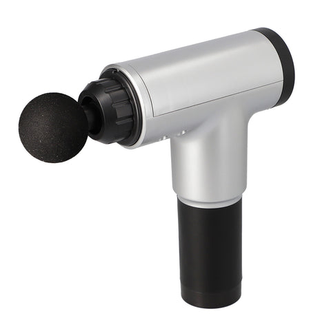 Masajeador Muscular Brandtrendy Color Plata | 6 Velocidades | 4 Cabezales Intercambiables | Alivio del Dolor y Recuperación Muscular | Silencioso y Portátil