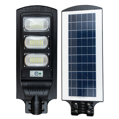 Lámpara LED Solar 90W con sensor de movimiento y control remoto. Iluminación automática sin cables, resistente al agua y con carga solar rápida. Hasta 13 horas de luz blanca fría. Ideal para exteriores, seguridad y ahorro energético