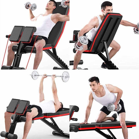 Banco para Ejercicio Brandtrendy Multifuncional Ajustable con 7 Niveles de Inclinación y 4 de Altura, Diseño Ergonómico y Respaldo Acolchado, Estructura Robusta y Compacta para Entrenamiento de Fuerza en Casa o Gimnasio, Color Negro y Rojo