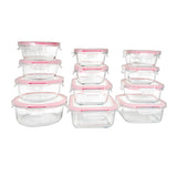 Set Brandtrendy de 12 recipientes de vidrio templado con tapa hermética rosa, resistentes a frío y calor. Aptos para microondas, congelador y lavavajillas. Libre de BPA. Ideal para almacenar y transportar alimentos sin derrames.