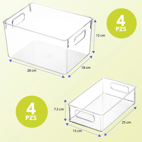 Set de 8 organizadores Brandtrendy con tapa, apilables y libres de BPA. Aptos para Refrigerador y Fáciles de limpiar.