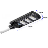 Lámpara LED Solar 90W con sensor de movimiento y control remoto. Iluminación automática sin cables, resistente al agua y con carga solar rápida. Hasta 13 horas de luz blanca fría. Ideal para exteriores, seguridad y ahorro energético