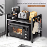 Estante Organizador Brandtrendy para Horno de microondas | Longitud ajustable | Con ruedas y estructura de acero resistente | Ideal para ahorrar espacio y mantener la cocina ordenada. | Fácil de ensamblar y limpiar.