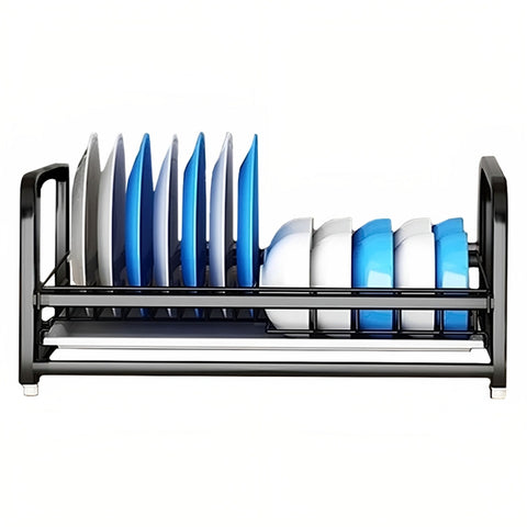 Escurridor de Platos de Acero Inoxidable | Organizador Compacto para Cocina, con Bandeja Anti Goteo y Ganchos Removibles | Fácil de Instalar y Resistente al Agua