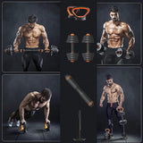 Kit Brandtrendy Mancuernas 6 en 1 de 30 KG Multifuncional con Peso Ajustable. Convertible es Mancuernas, Barra Larga, Pesas Rusas. Diseño compacto, seguro y versátil para entrenar en casa o gimnasio.