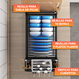 Escurridor de almacenamiento de platos multifuncional con extensión para cubiertos y tabla de cocina