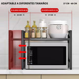 Estante Organizador Brandtrendy para Horno de microondas | Longitud ajustable | Con ruedas y estructura de acero resistente | Ideal para ahorrar espacio y mantener la cocina ordenada. | Fácil de ensamblar y limpiar.