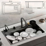 Tarja de Acero Inoxidable 68x45 cm | Fregadero Multifuncional con Grifo Desplegable, Rejilla de Enjuague, Tabla para Picar y Tina con Coladera | Diseño Moderno y Resistente, Fácil de Instalar y Limpiar | Ideal para Cocinas Prácticas y Elegantes