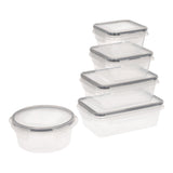 Set Brandtrendy de 16 recipientes herméticos de plástico libre de BPA, apilables y transparentes, con tapas herméticas liga negra. Aptos para microondas, refrigerador y lavavajillas. Incluye etiquetas y plumón para una organización eficiente.