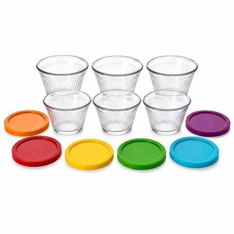 Juego de 6 Flaneras de Vidrio con Tapas de Colores
