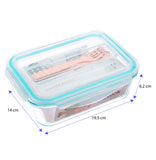 Juego Brandtrendy de 3 recipientes de vidrio con tapas herméticas y divisiones para Meal Prep. Aptos para microondas, refrigerador y lavavajillas. Ideales para almacenar y transportar alimentos sin derrames. Incluye cubiertos en la tapa