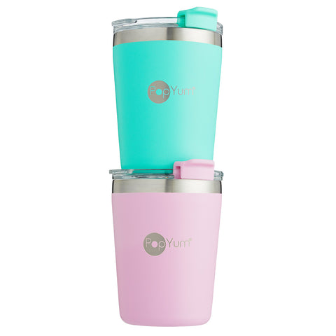 Set de 2 Vasos Térmicos Infantiles de Acero Inoxidable con Tapa y Popote 9oz / 260ml Rosa y Verde