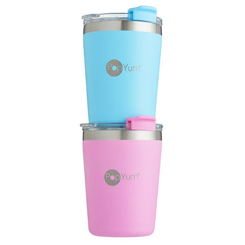 Set de 2 Vasos Térmicos Infantiles de Acero Inoxidable con Tapa y Popote 9oz / 260ml Rosa y Azul
