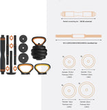 Kit Brandtrendy Mancuernas 6 en 1 de 30 KG Multifuncional con Peso Ajustable. Convertible es Mancuernas, Barra Larga, Pesas Rusas. Diseño compacto, seguro y versátil para entrenar en casa o gimnasio.