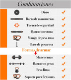 Kit Brandtrendy Mancuernas 6 en 1 de 30 KG Multifuncional con Peso Ajustable. Convertible es Mancuernas, Barra Larga, Pesas Rusas. Diseño compacto, seguro y versátil para entrenar en casa o gimnasio.