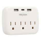 Multicontacto Fratech con 2 enchufes CA, 2 puertos USB-A y 1 USB-C. Modelo L02. Protección contra sobrecargas y cortocircuitos. Diseño compacto sin cables largos, ideal para hogar, oficina y viajes. Compatible con smartphones, laptops, cámaras y más.