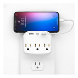 Multicontacto Fratech con 2 enchufes CA, 2 puertos USB-A y 1 USB-C. Modelo L02. Protección contra sobrecargas y cortocircuitos. Diseño compacto sin cables largos, ideal para hogar, oficina y viajes. Compatible con smartphones, laptops, cámaras y más.