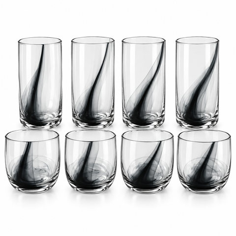 Juego de 8 Vasos de Vidrio Remolino Negro