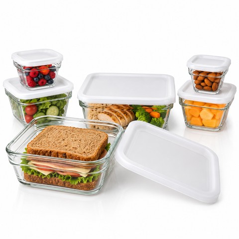 Juego de 6 Recipientes de Vidrio con Tapas para Almacenamiento de Alimentos, Refractarios Apilables para Hornear, Refrigerar, Congelar y Servir, Capacidades de 167 ml, 393 ml, 735 ml y 1.54