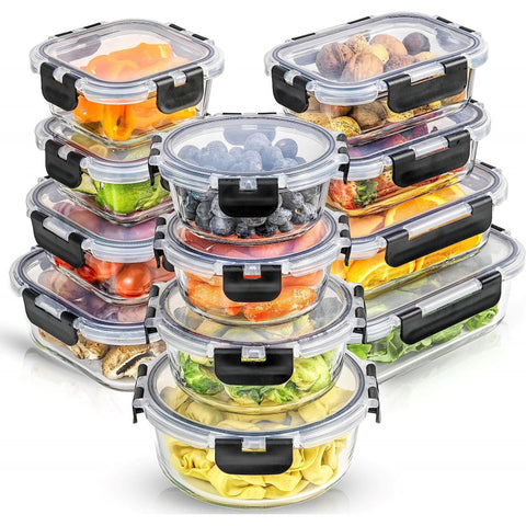 Juego de 12 Recipientes de Vidrio Brandtrendy con Tapa Hermética, Apilables y Resistentes, Aptos para Microondas, Congelador y Lavavajillas, Ideales para Meal Prep y Organización de Cocina