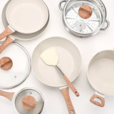 Batería de Cocina Brandtrendy de Granito Blanco Antiadherente 10 piezas | Set de Ollas, Sartenes y Tapas para Cocinar | Libre de PFOA | Apto para cocina de inducción | Fácil de limpiar