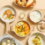 Batería de Cocina Brandtrendy de Granito Blanco Antiadherente 10 piezas | Set de Ollas, Sartenes y Tapas para Cocinar | Libre de PFOA | Apto para cocina de inducción | Fácil de limpiar