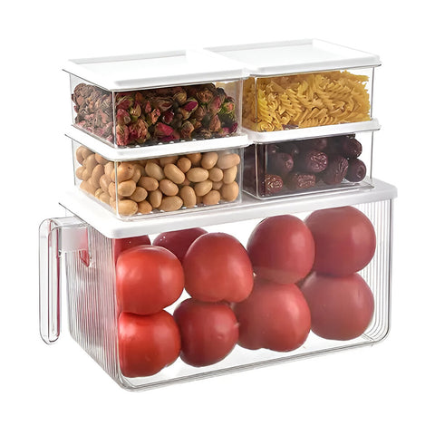 Organizador de alimentos con asa para refrigerador ideal para organizar tu cocina, alimentos e insumos, así como productos de uso personal diseñó 5 en 1