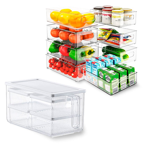 Kit de contenedores Brandtrendy para refrigerador: Organizador 5 en 1 y 8 organizadores sin tapa