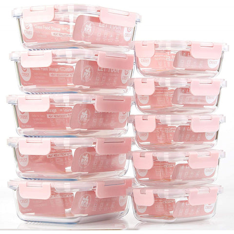 Kit 10 Contenedores herméticos de vidrio Rosa