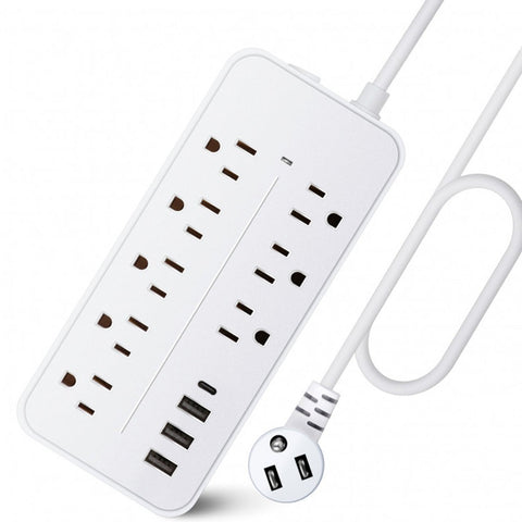 Multicontacto Fratech 12 en 1 EL-08 | 8 Entradas AC, 3 Puertos USB y 1 Puerto USB-C | Protección contra sobrecargas y material a prueba de fuego | Diseño compacto y seguro | Ideal para hogar, oficina y estaciones de trabajo