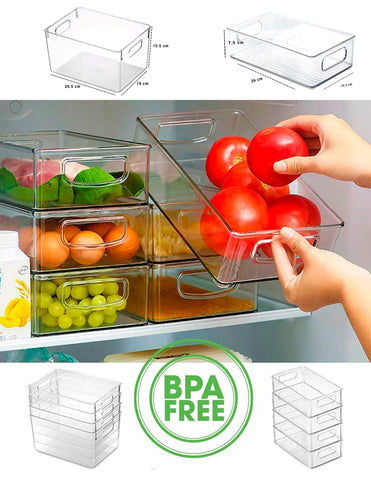 Juego de 8 contenedores para refrigerador libres de BPA, cajas organizadoras transparentes para un mejor acomodo del hogar, uso ideal en espacios de alimentos, 4 piezas grandes y 4 piezas medianas