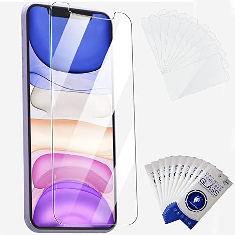 Paquete con 10 Piezas Micas Premium 9H Compatible con iPhone 11 / iPhone XR de Vidrio Cristal Templado ultra resistente con grosor de 0.33mm. No interfiere con los sensores