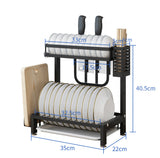 Escurridor de Cocina Compacto Brandtrendy, Doble nivel, Color Negro, con portacuchillos, portacubiertos y rejilla para tabla de picar. Fabricado en acero inoxidable resistente a la corrosión, con diseño moderno y montaje fácil