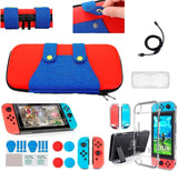 Kit 16 en 1 Brandtrendy para Nintendo Switch OLED Diseño Mario | Incluye fundas, mica templada, base dock, tapas para joystick y más accesorios para máxima protección y organización