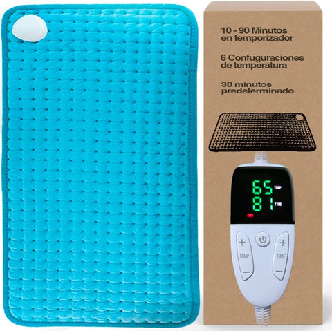 Manta de calefacción eléctrica terapia con calor rápido apagado autom?tico, calor h?medo/seco Boncare 4 ajustes de calor para cuello, hombros, dolor de espalda, funda lavable a máquina (Azul)