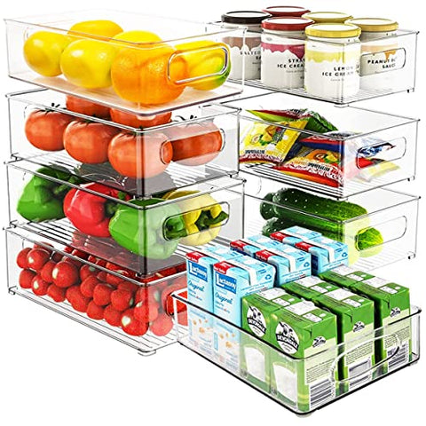 Juego de 8 contenedores para refrigerador libres de BPA, cajas organizadoras transparentes para un mejor acomodo del hogar, uso ideal en espacios de alimentos, 4 piezas grandes y 4 piezas medianas