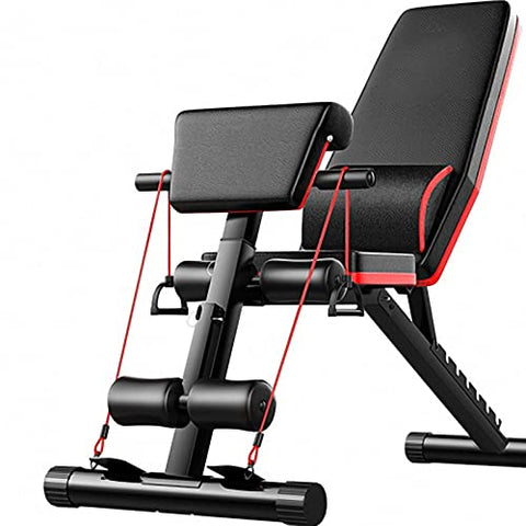 Banco para Ejercicio Brandtrendy Multifuncional Ajustable con 7 Niveles de Inclinación y 4 de Altura, Diseño Ergonómico y Respaldo Acolchado, Estructura Robusta y Compacta para Entrenamiento de Fuerza en Casa o Gimnasio, Color Negro y Rojo
