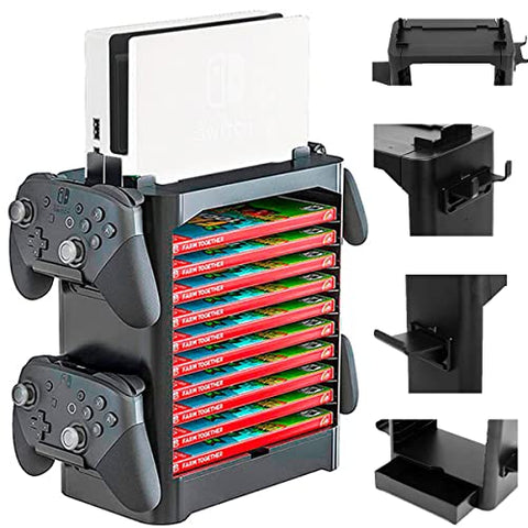 Torre de almacenamiento compatible con Nintendo Switch 1 y Oled. Estante apilable para estuches de videjuego y organizador de driver compatible con Nintendo Switch y accesorios