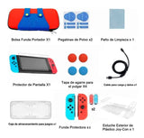 Kit 16 en 1 Brandtrendy para Nintendo Switch OLED Diseño Mario | Incluye fundas, mica templada, base dock, tapas para joystick y más accesorios para máxima protección y organización