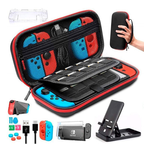 Kit de Accesorios Brandtrendy 16 en 1 para Nintendo Switch | Funda Impermeable, Micas de Cristal, Fundas para Joycon, Soporte Dock y Más | Protección, Organización y Comodidad para Gamers | Compatible con Nintendo Switch
