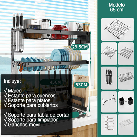 Escurridor de platos y utensilios estante doble nivel 65 cm