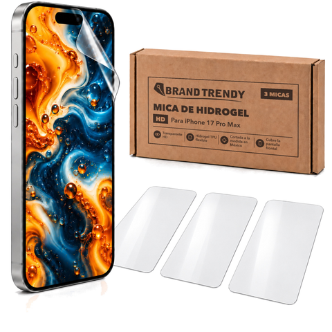 Brandtrendy Mica Hidrogel Apple iPhone 17 Pro Max Normal HD 3 piezas